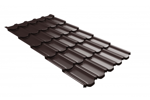 Металлочерепица квинта плюс Grand Line c 3D резом 0,5 GreenСoat Pural RR 887 шоколадно-коричневый (RAL 8017 шоколад)