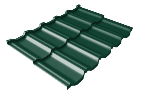 Металлочерепица модульная квинта Uno Grand Line c 3D резом 0,45 Drap ST RAL 6005 зеленый мох